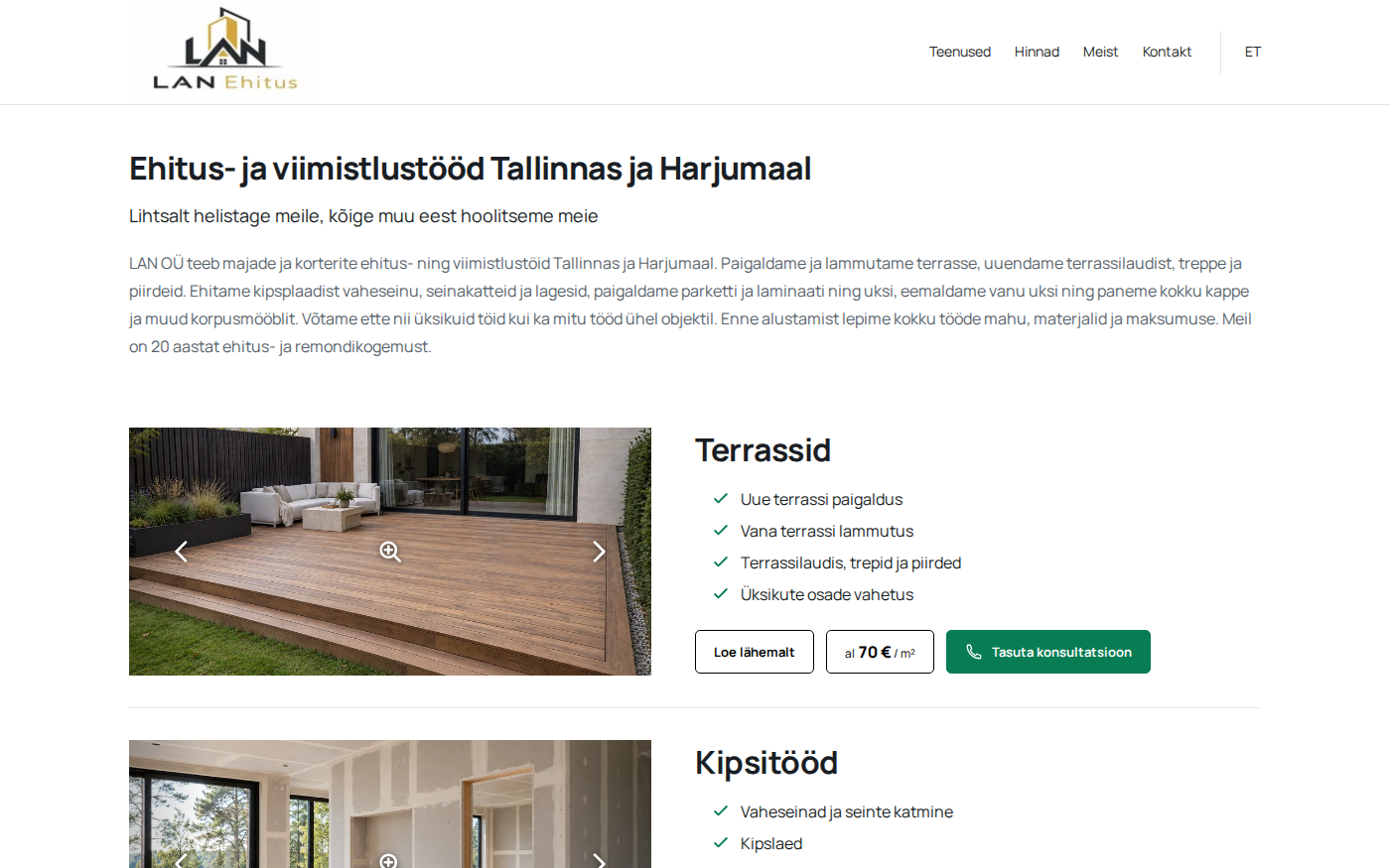 LAN Ehitus bilingual construction website preview